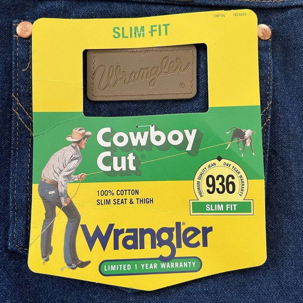 NWT Wrangler Men's Cowboy Cut Jeans 33x38 Tall Blue Denim 936 Slim Western Rodeo